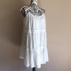 LOFT Clip Bow Ruffle Swing Dress - White - Size Large